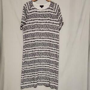 J. Jill Wearever Black White Floral Knit Short Sleeve Casual 1X Plus Size Dress
